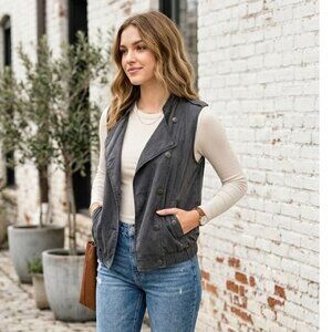 Sun & Shadow Asymmetrical Moto Vest, Washed Black/Gray, Womens Size Small